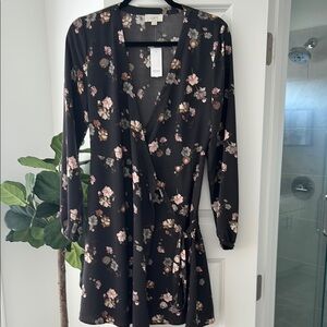 LOFT Black Floral Wrap Dress